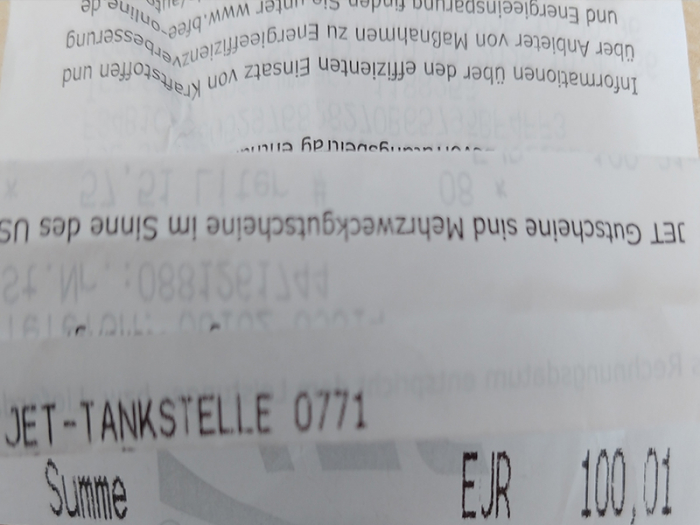 Tankrechnung - 100,01 €